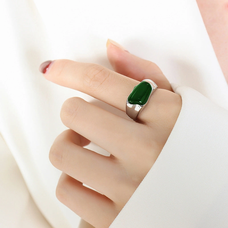 Wholesale Titanium Steel French Gold Plated Gemstone Ring