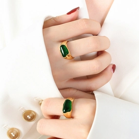 Wholesale Titanium Steel French Gold Plated Gemstone Ring