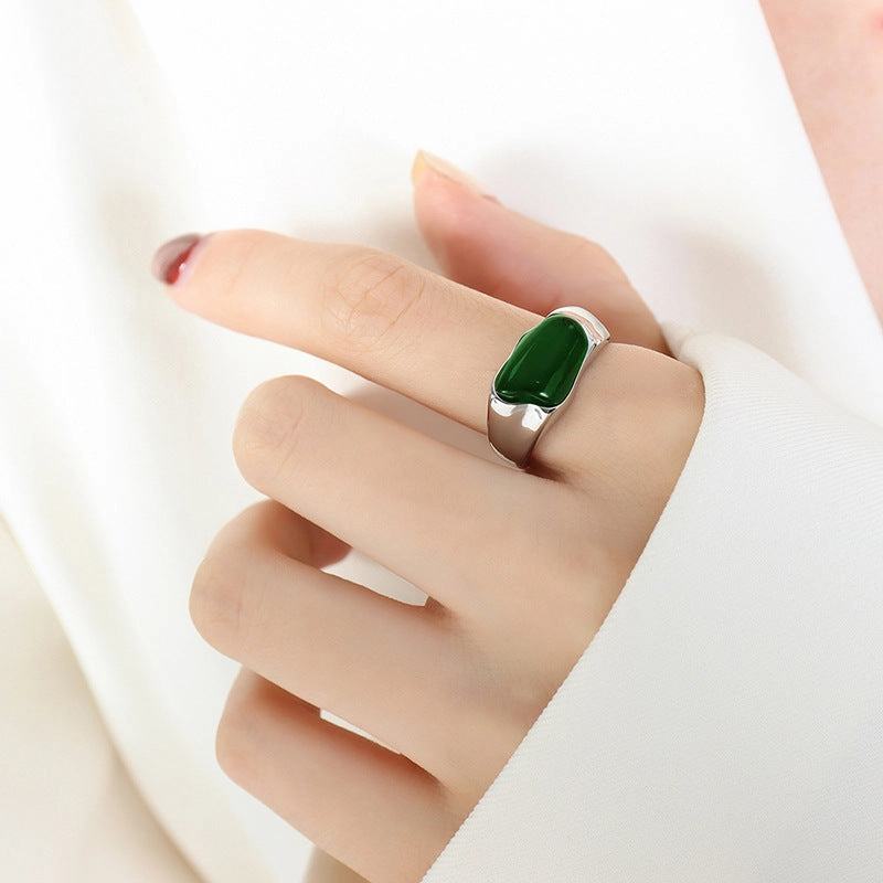 Wholesale Titanium Steel French Gold Plated Gemstone Ring