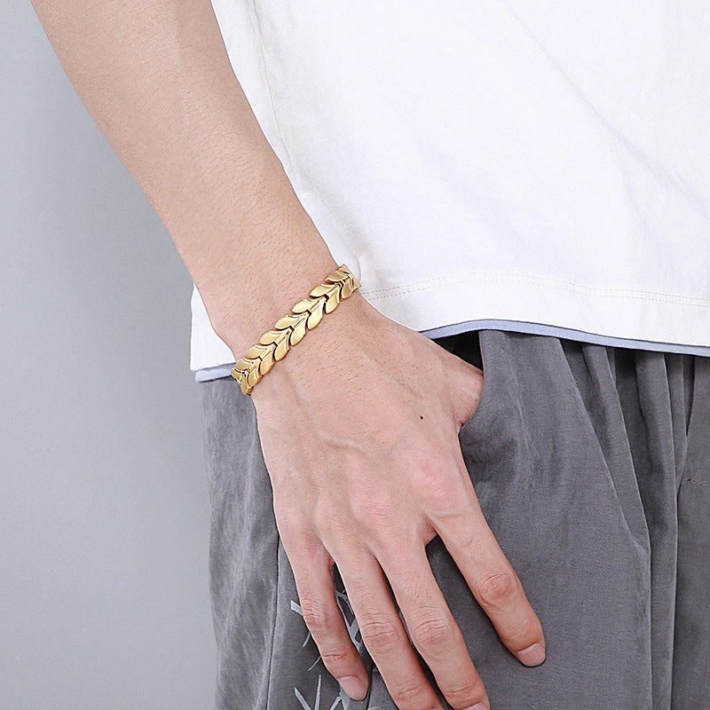 Wholesale Titanium Steel Geometric Detachable Stainless Steel Magnet Gold Plated Bracelet