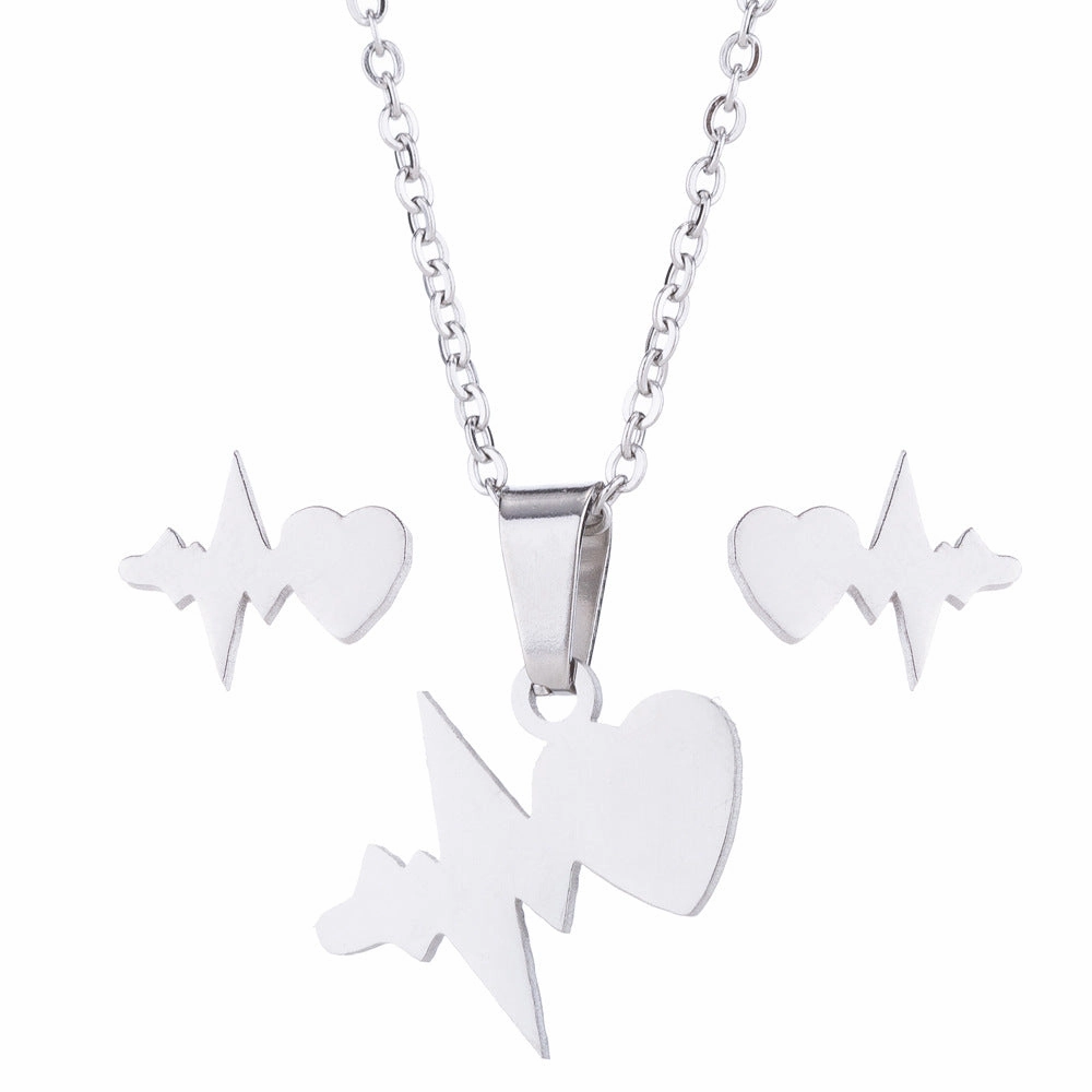Wholesale Titanium Steel Geometric Love Earring Necklace Three-piece Set
