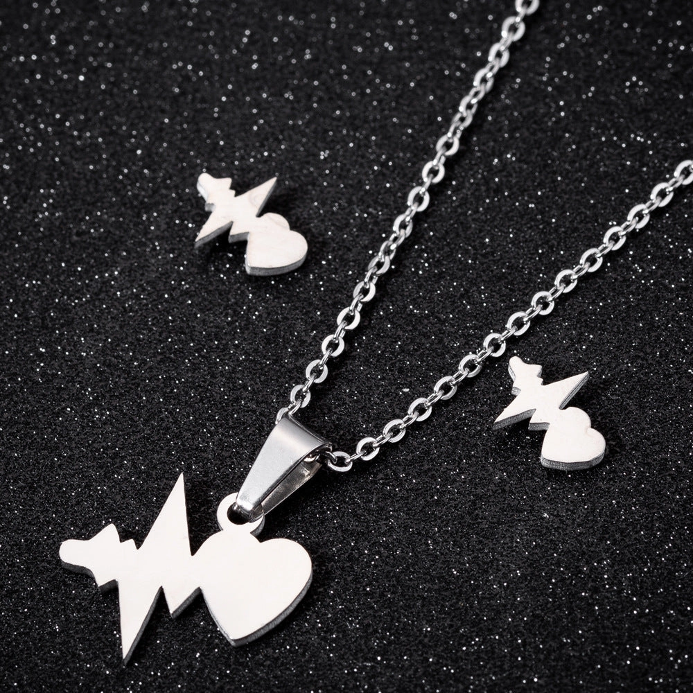 Wholesale Titanium Steel Geometric Love Earring Necklace Three-piece Set