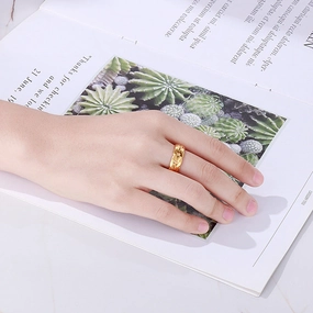 Wholesale Titanium Steel Gilded Leaf Texture Rings