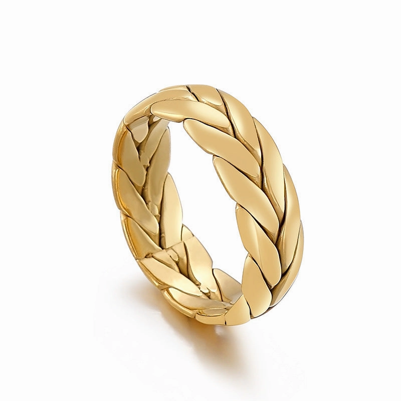 Wholesale Titanium Steel Gilded Leaf Texture Rings