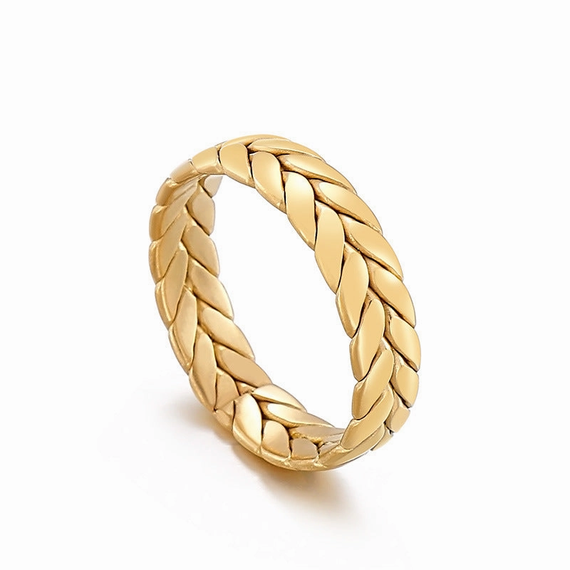 Wholesale Titanium Steel Gilded Leaf Texture Rings