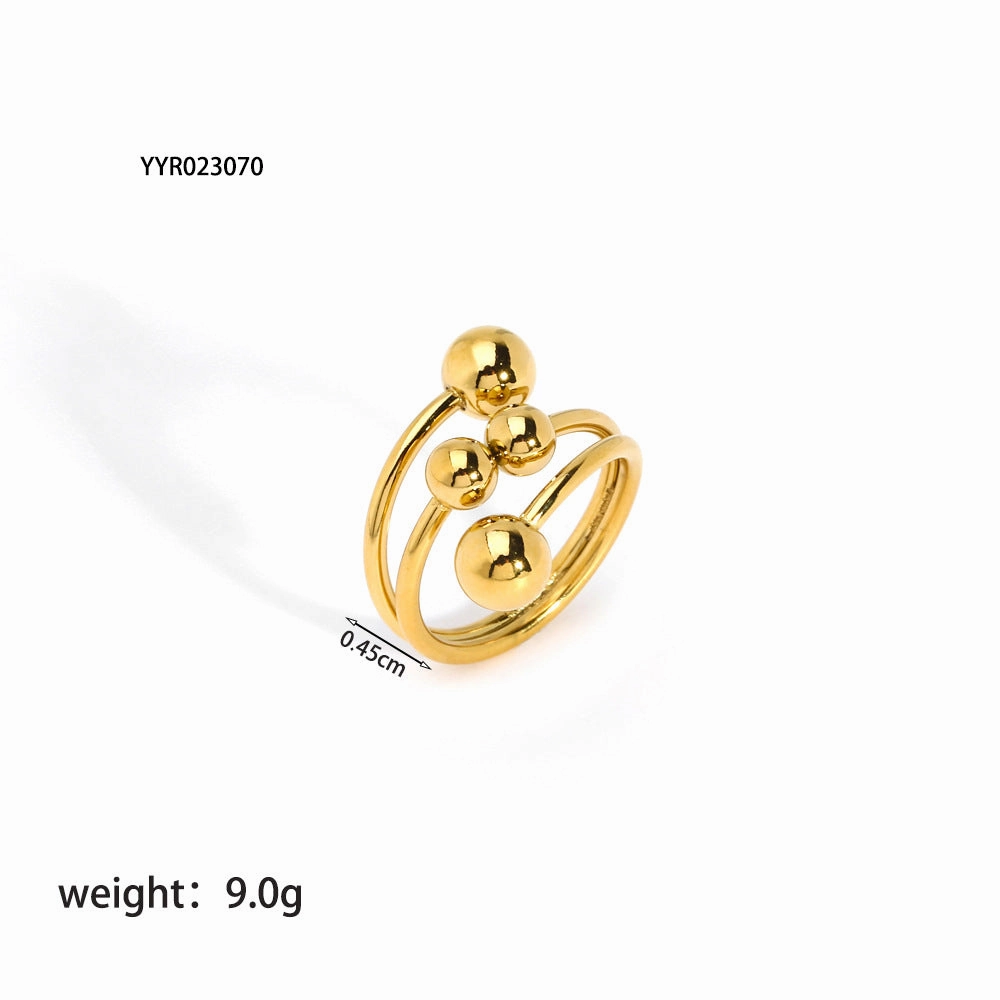 Wholesale Titanium Steel Gold Ball Open Adjustable Ring