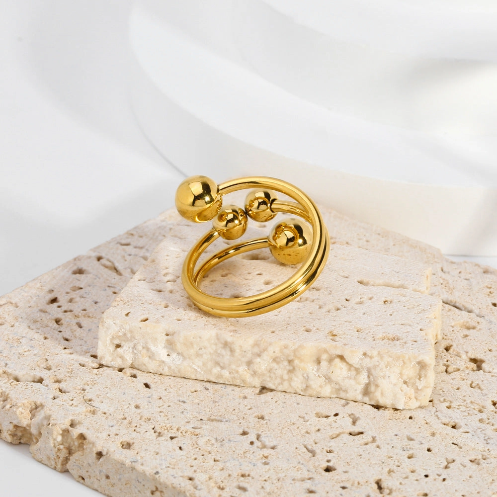 Wholesale Titanium Steel Gold Ball Open Adjustable Ring