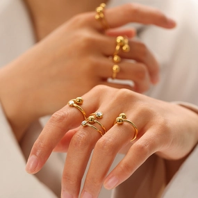 Wholesale Titanium Steel Gold Ball Open Adjustable Ring