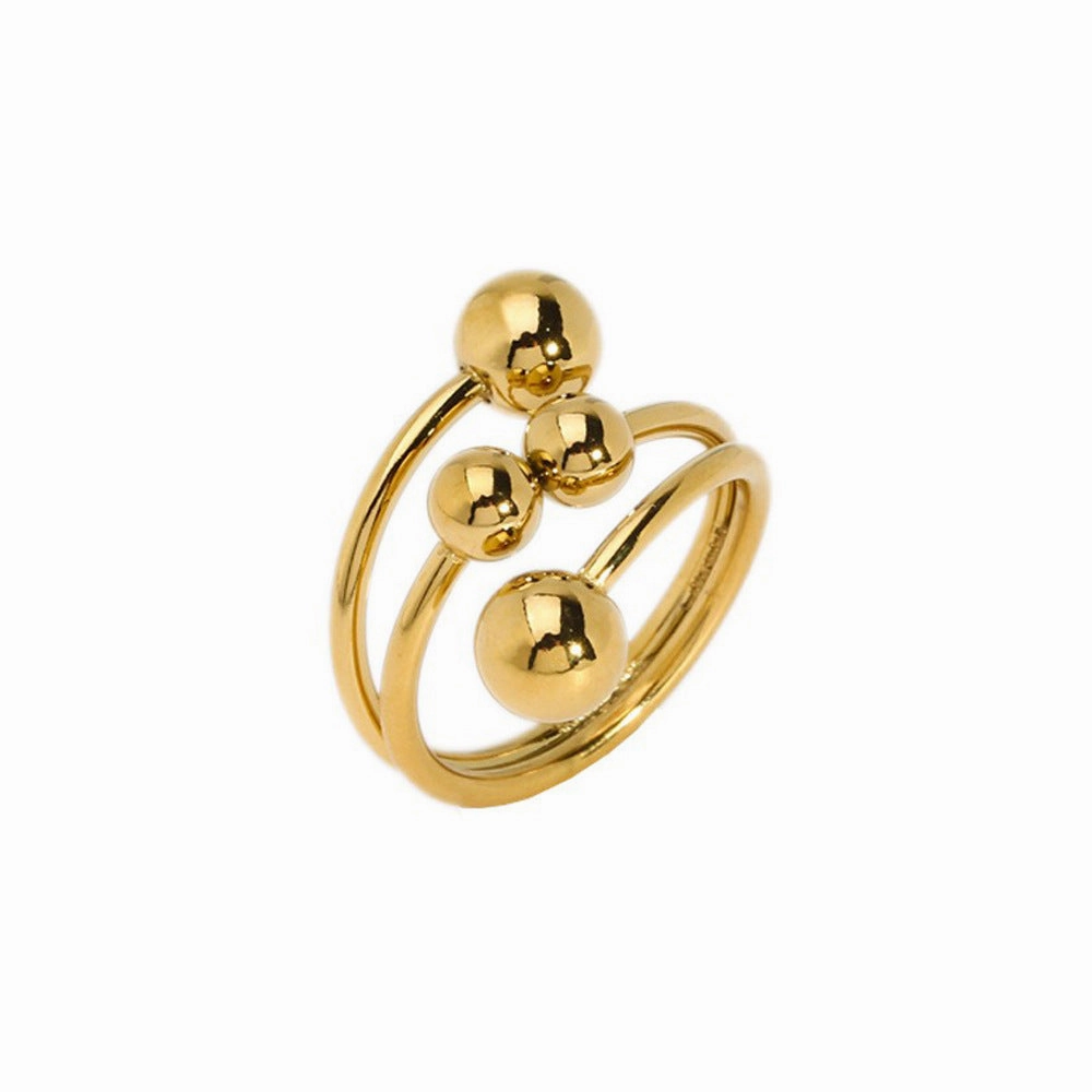 Wholesale Titanium Steel Gold Ball Open Adjustable Ring