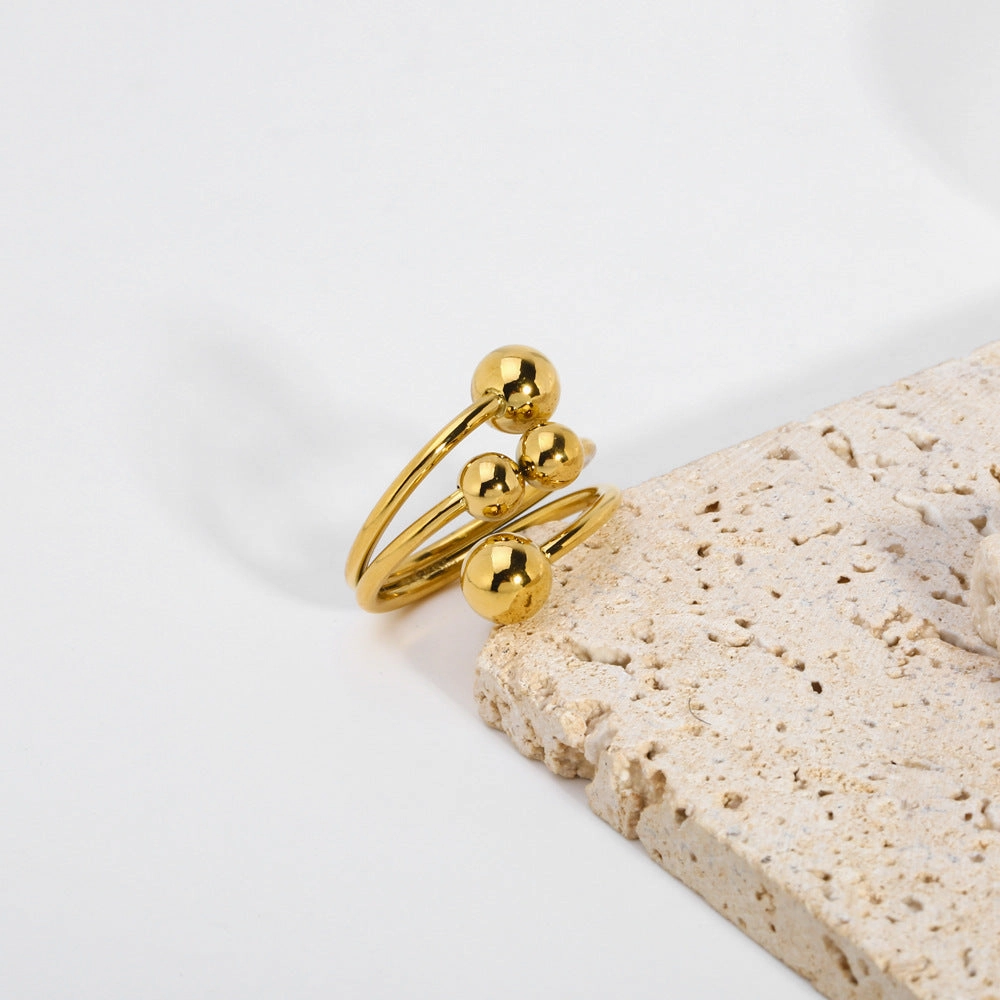 Wholesale Titanium Steel Gold Ball Open Adjustable Ring
