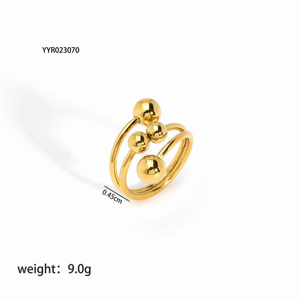 Wholesale Titanium Steel Gold Ball Open Adjustable Ring