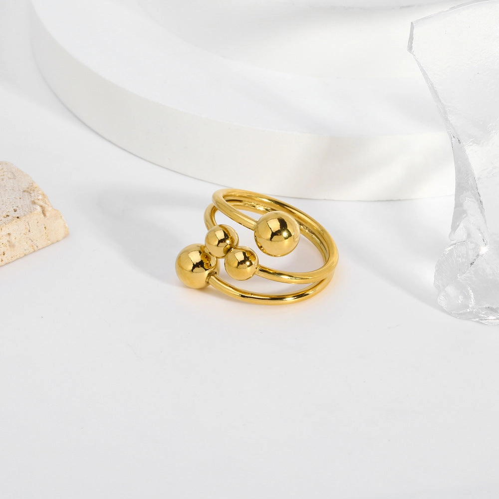 Wholesale Titanium Steel Gold Ball Open Adjustable Ring
