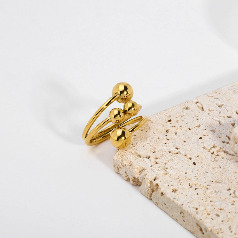 Wholesale Titanium Steel Gold Ball Open Adjustable Ring
