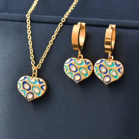 Wholesale Titanium Steel Gold Heart Pendant Necklace Earrings Set