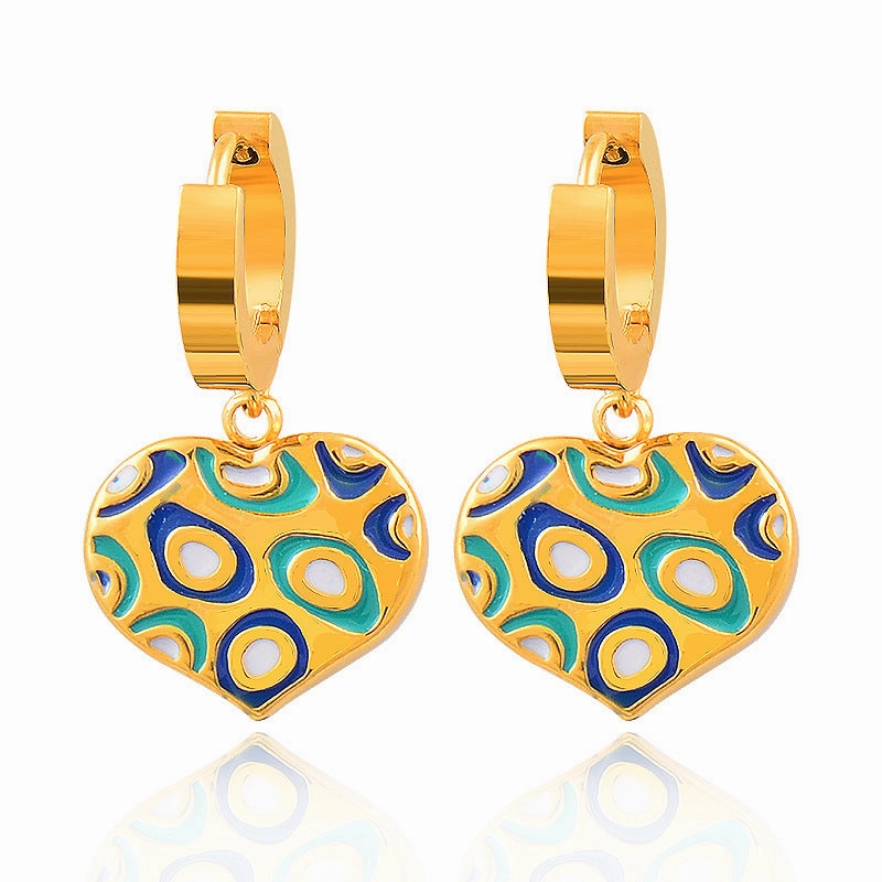 Wholesale Titanium Steel Gold Heart Pendant Necklace Earrings Set