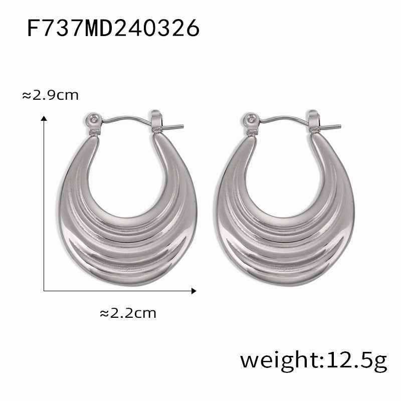 Wholesale Titanium Steel Gold Plated Geometric U Shape Texture Earrings