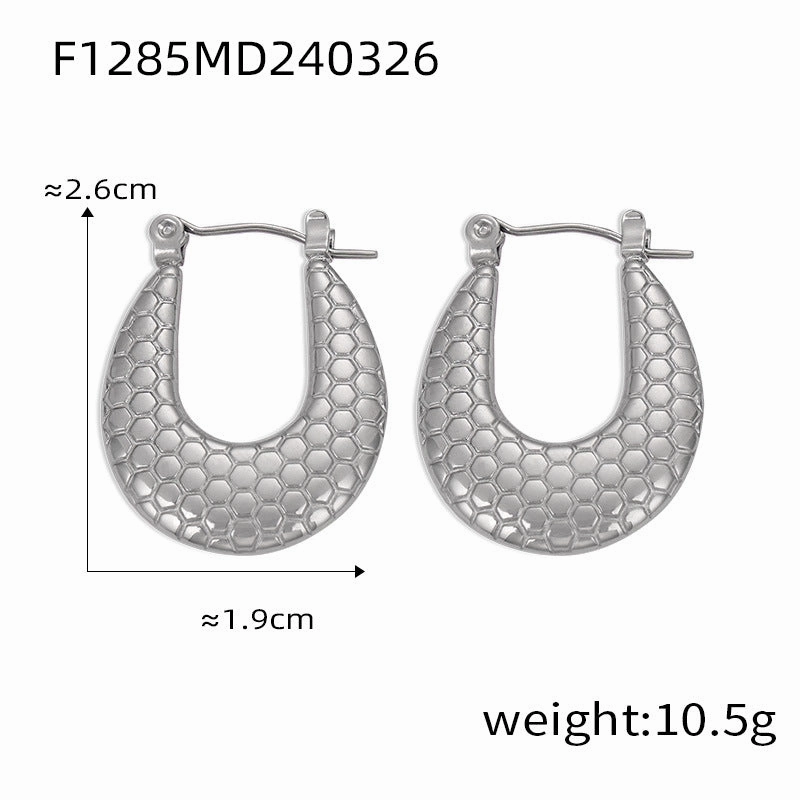 Wholesale Titanium Steel Gold Plated Geometric U Shape Texture Earrings