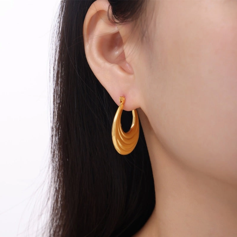 Wholesale Titanium Steel Gold Plated Geometric U Shape Texture Earrings