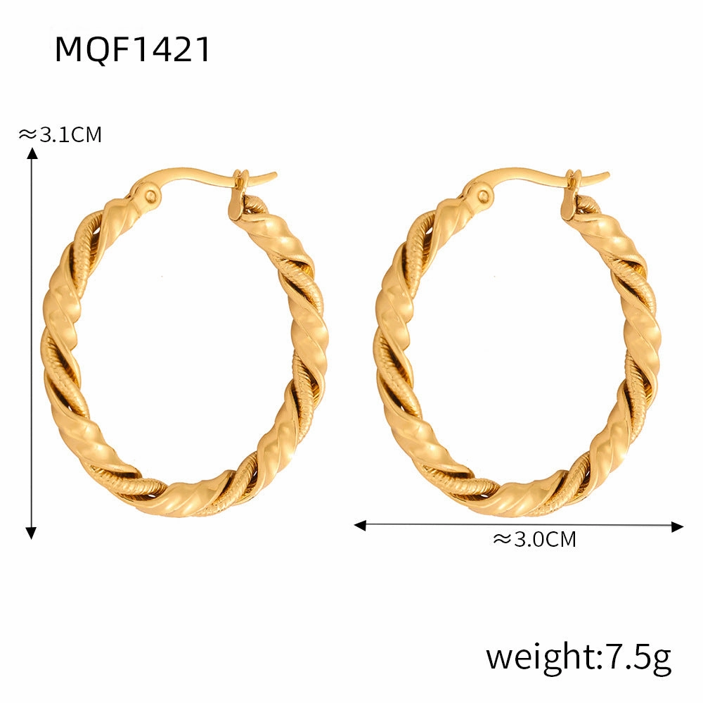 Wholesale Titanium Steel Gold Plated Hemp Pattern Large Earrings
