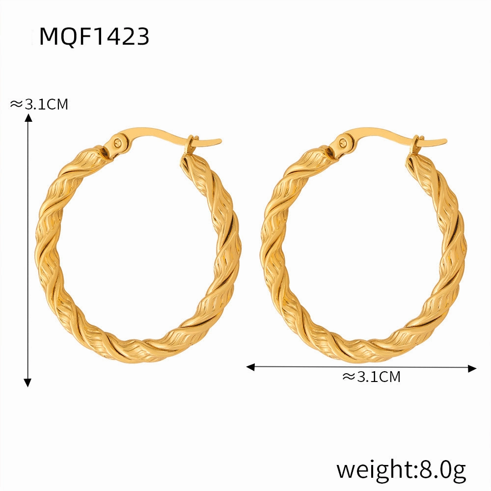 Wholesale Titanium Steel Gold Plated Hemp Pattern Large Earrings