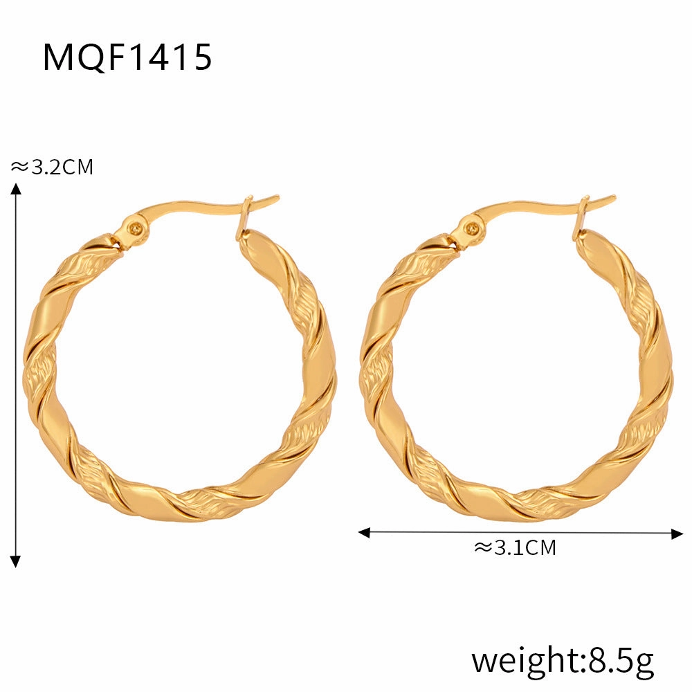 Wholesale Titanium Steel Gold Plated Hemp Pattern Large Earrings