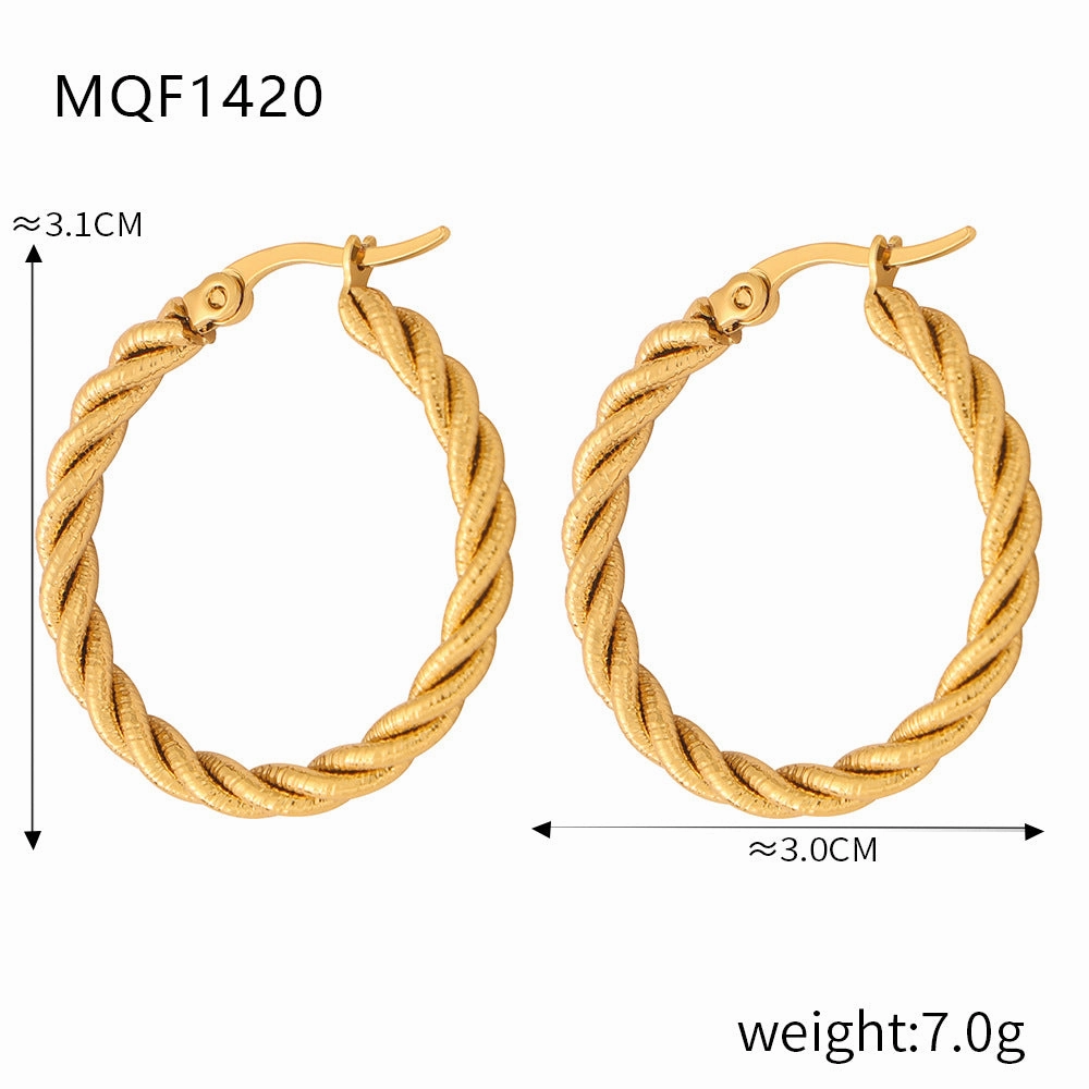 Wholesale Titanium Steel Gold Plated Hemp Pattern Large Earrings