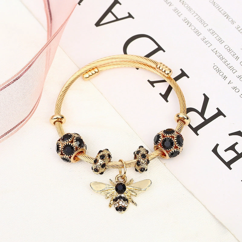 Wholesale Titanium Steel Gold Silver Adjustable Bee Shiny Bracelet