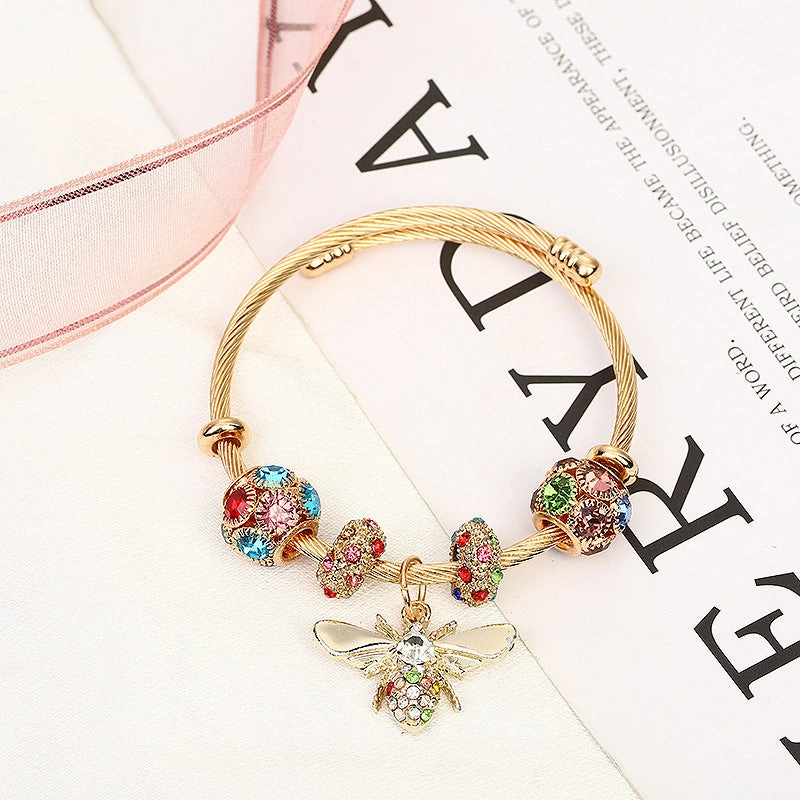 Wholesale Titanium Steel Gold Silver Adjustable Bee Shiny Bracelet
