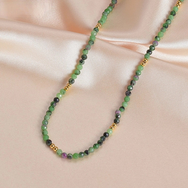 Wholesale Titanium Steel Green Beads Eight Mangxing Cross Sun Pendant Necklace