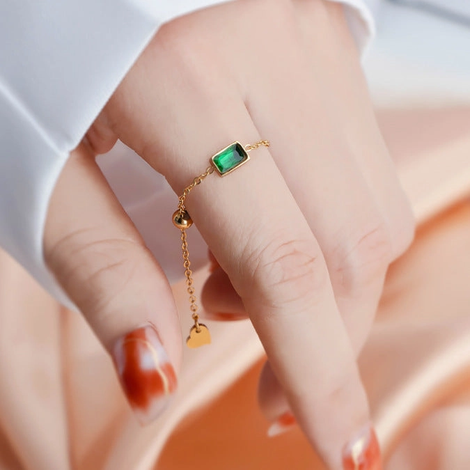 Wholesale Titanium Steel Green Zircon Pulling Rings