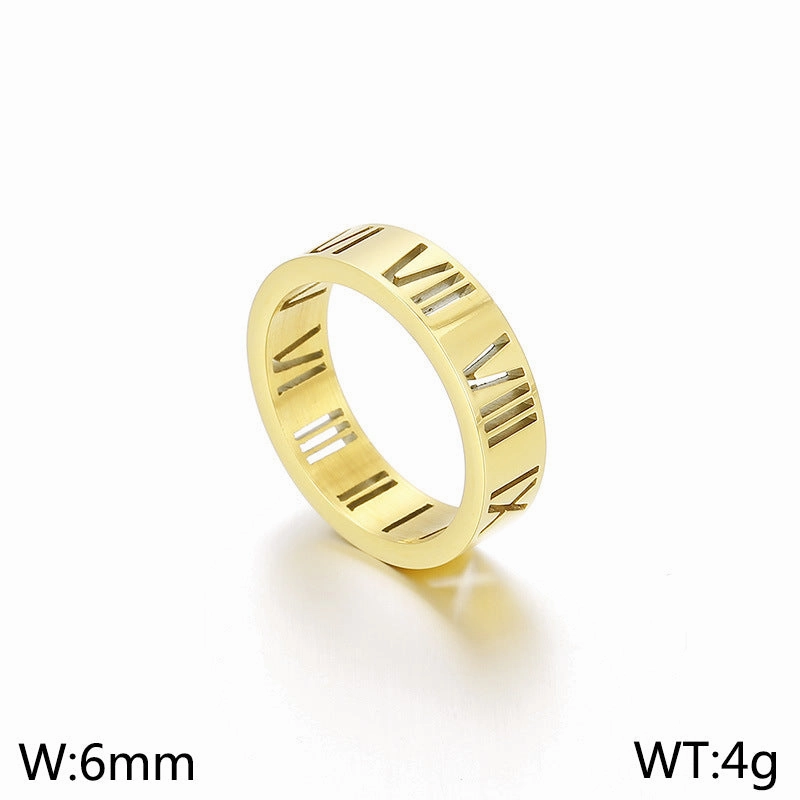 Wholesale Titanium Steel Hollow Roman Numeral Rings