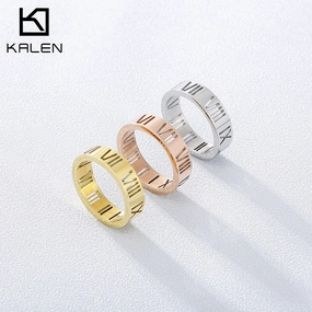 Wholesale Titanium Steel Hollow Roman Numeral Rings
