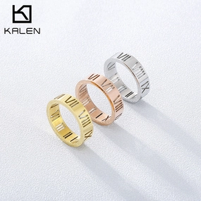 Wholesale Titanium Steel Hollow Roman Numeral Rings