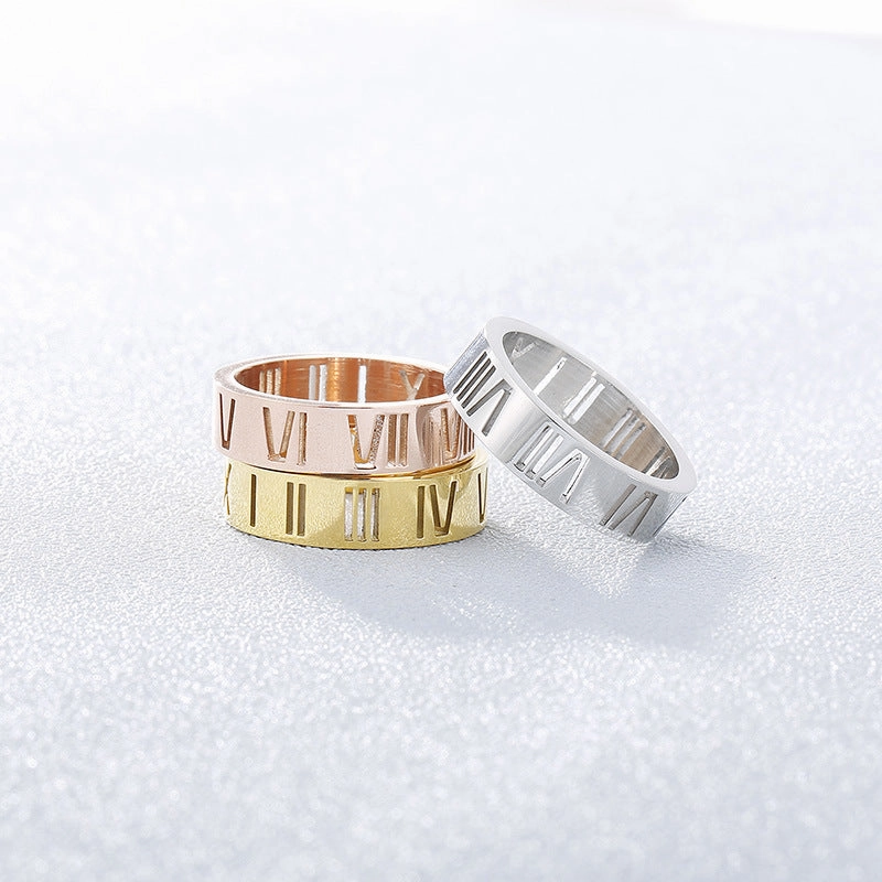 Wholesale Titanium Steel Hollow Roman Numeral Rings