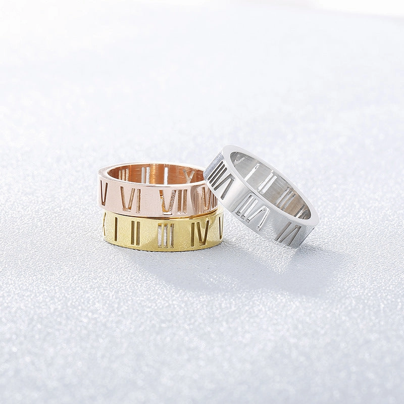 Wholesale Titanium Steel Hollow Roman Numeral Rings