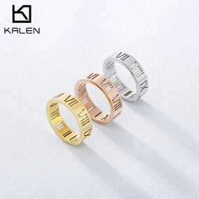 Wholesale Titanium Steel Hollow Roman Numeral Rings