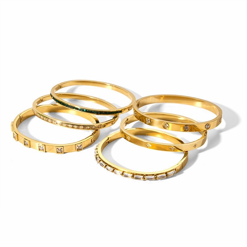 Wholesale Titanium Steel Inlaid Zircon Retro Wide Edge Full Diamond Plated 18K Real Gold Irregular Bracelet