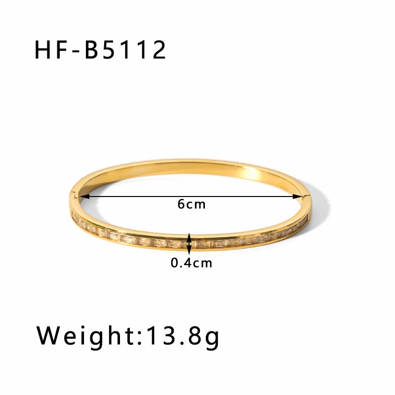 Wholesale Titanium Steel Inlaid Zircon Retro Wide Edge Full Diamond Plated 18K Real Gold Irregular Bracelet