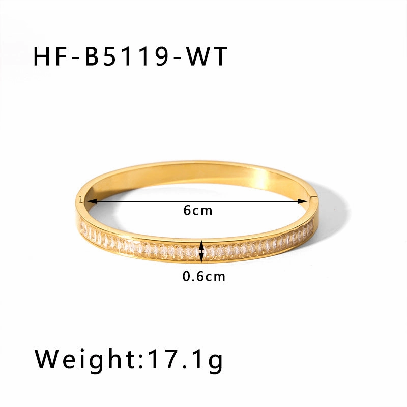 Wholesale Titanium Steel Inlaid Zircon Retro Wide Edge Full Diamond Plated 18K Real Gold Irregular Bracelet