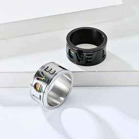 Wholesale Titanium Steel LGBT LOVE Rotating Titanium Steel Rainbow Flag Ring