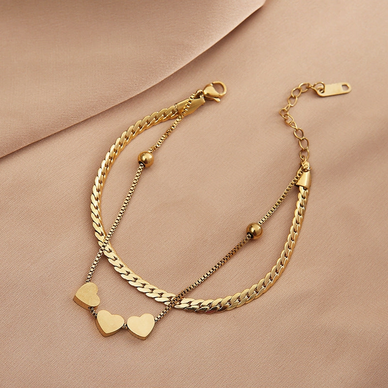 Wholesale Titanium Steel Love Double Layer Bracelet
