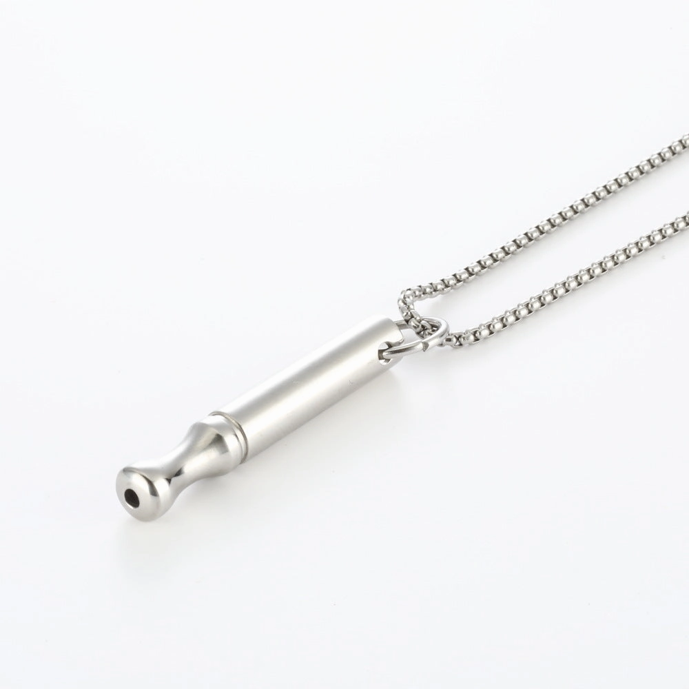 Wholesale Titanium Steel Mindfulness Breathing Meditation Calming Waist Round Tube Whistle Stress Relief Necklaces