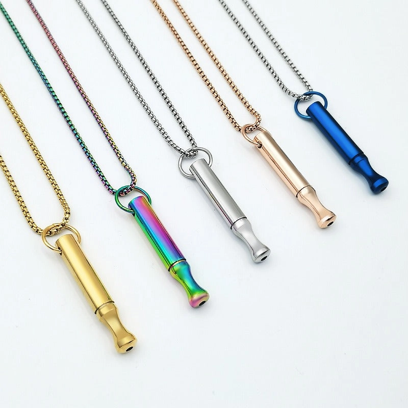 Wholesale Titanium Steel Mindfulness Breathing Meditation Calming Waist Round Tube Whistle Stress Relief Necklaces