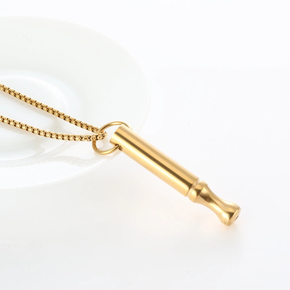 Wholesale Titanium Steel Mindfulness Breathing Meditation Calming Waist Round Tube Whistle Stress Relief Necklaces