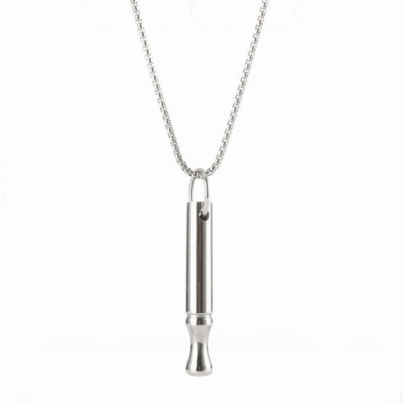 Wholesale Titanium Steel Mindfulness Breathing Meditation Calming Waist Round Tube Whistle Stress Relief Necklaces