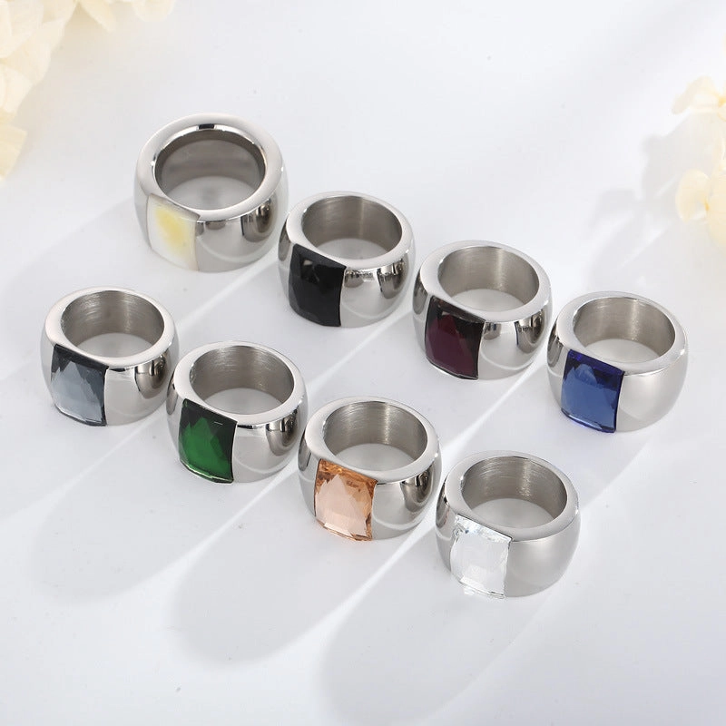 Wholesale Titanium Steel Multi-color Personality Simple Fashion Atmosphere Glass Wide Face Rings