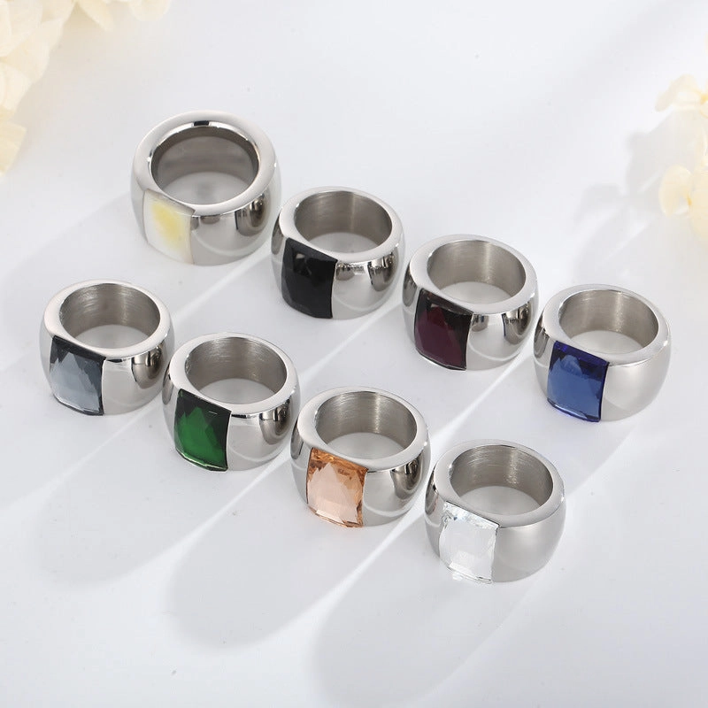 Wholesale Titanium Steel Multi-color Personality Simple Fashion Atmosphere Glass Wide Face Rings