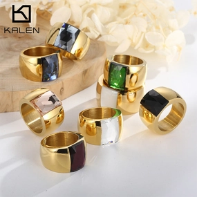 Wholesale Titanium Steel Multi-color Personality Simple Fashion Atmosphere Glass Wide Face Rings