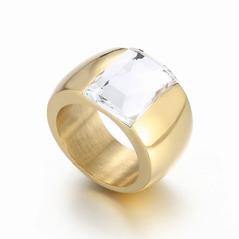 Wholesale Titanium Steel Multi-color Personality Simple Fashion Atmosphere Glass Wide Face Rings