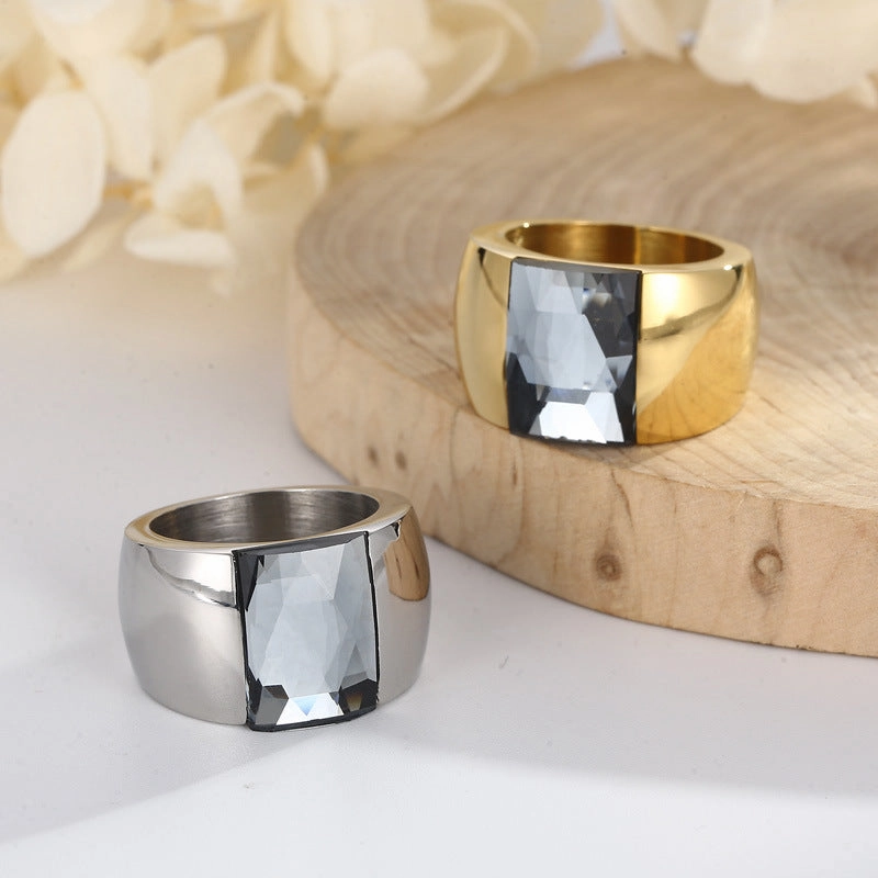 Wholesale Titanium Steel Multi-color Personality Simple Fashion Atmosphere Glass Wide Face Rings
